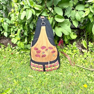 Schwarz Braun Rot Mohnblumen Baumwolle Canvas Leder Bestickt Mädchen Sling Crossbody Tasche Rucksack Rucksack Außentasche