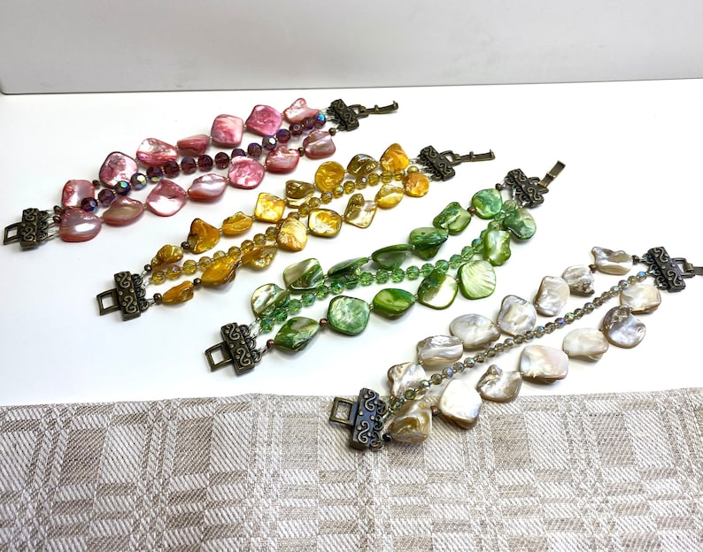 Shell Pearl 3 Strand 3 Strand Shell Pearl Free Form Beads Beaded Jewellery Bracelet - Etsy ...