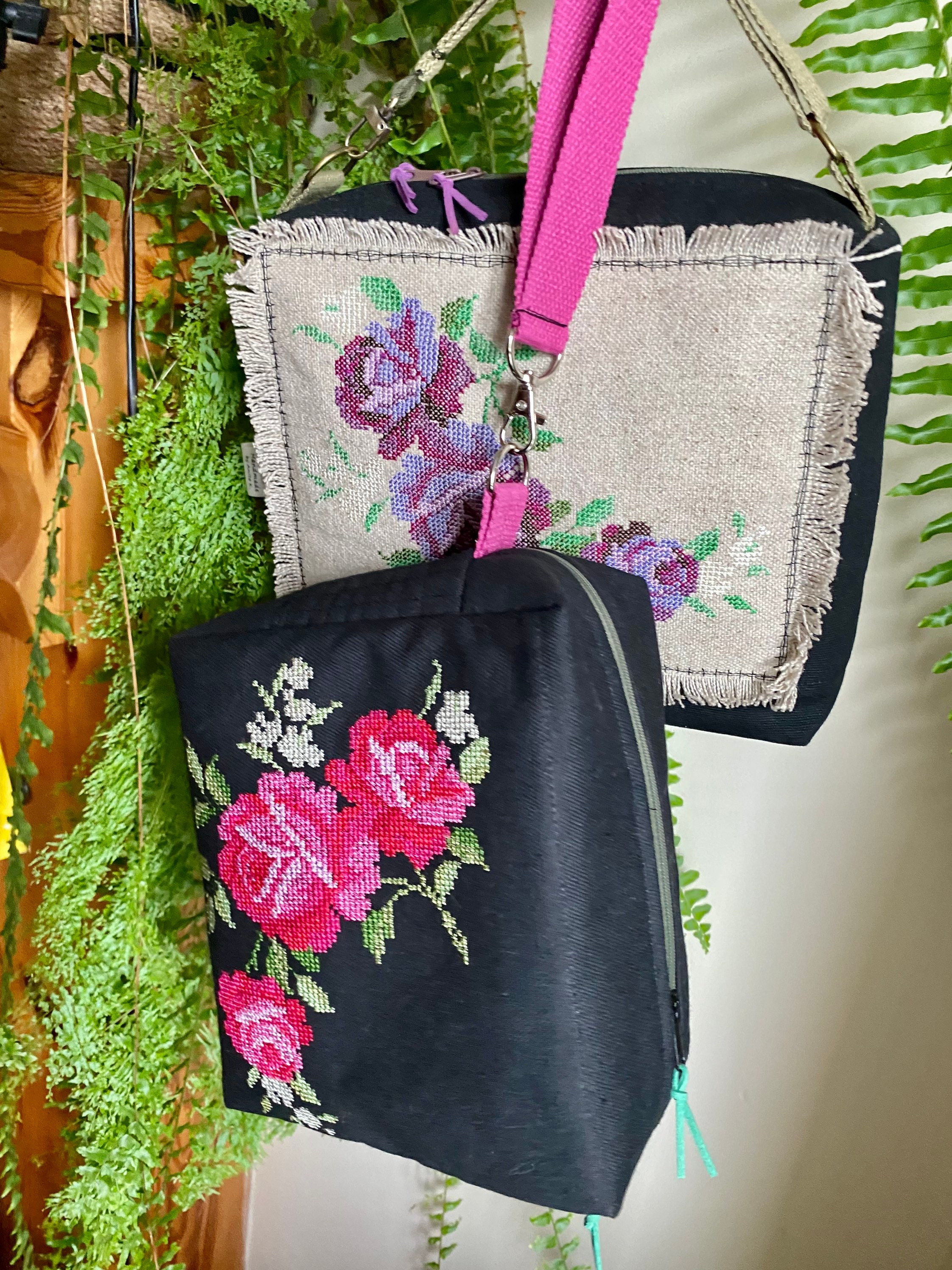 Soft Zipper Cosmetic Bag. Embroidery Roses Makeup Bag. Black Etsy