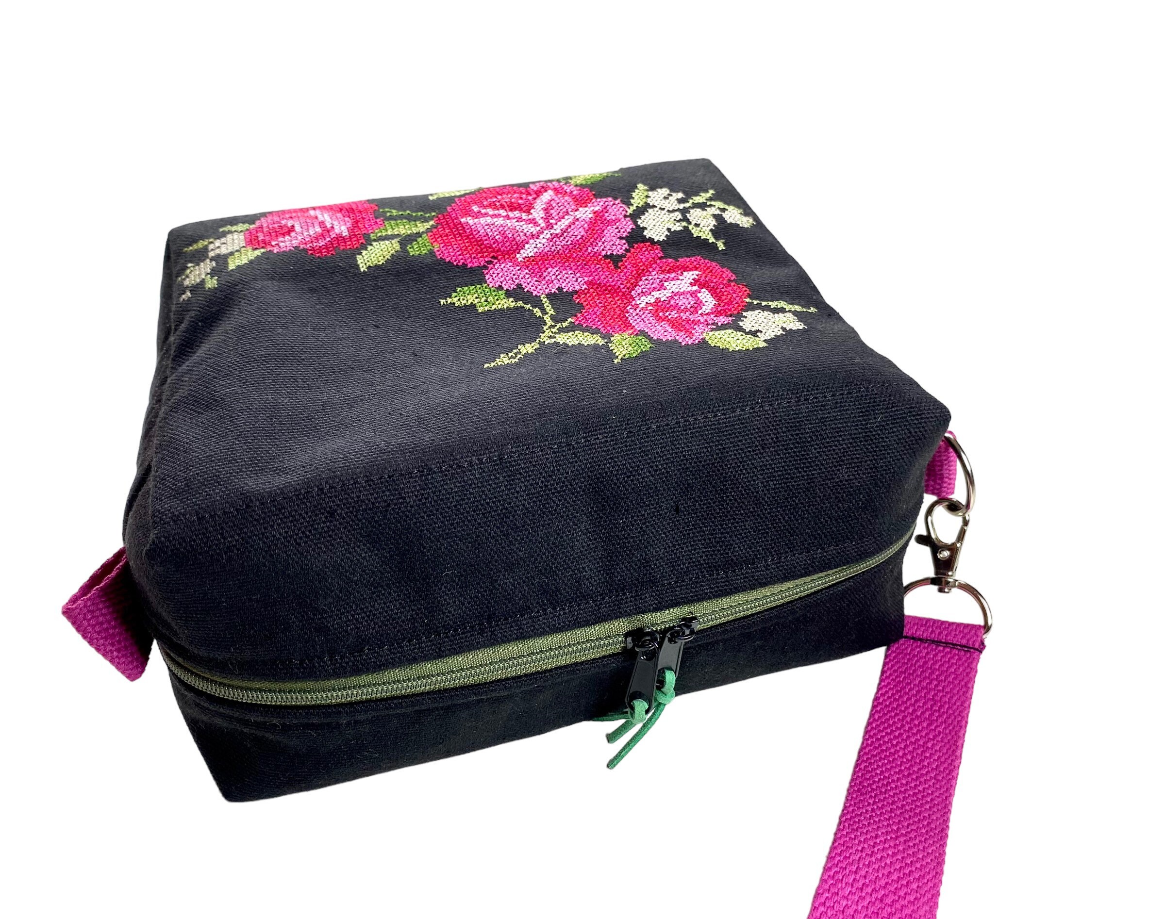 Soft Zipper Cosmetic Bag. Embroidery Roses Makeup Bag. Black Etsy