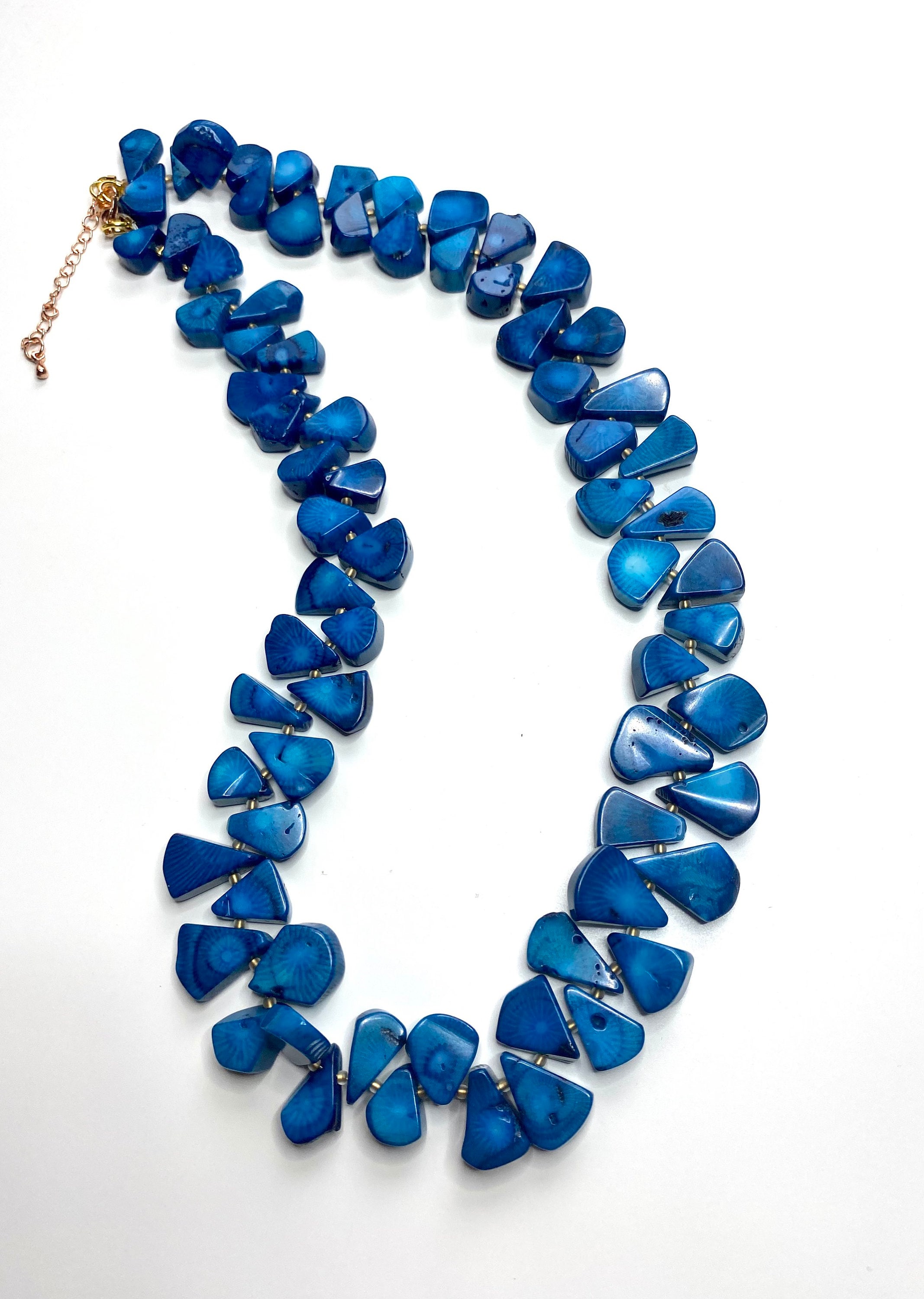 Natural Dyed Blue Coral Beaded Necklace. Etsy Ireland