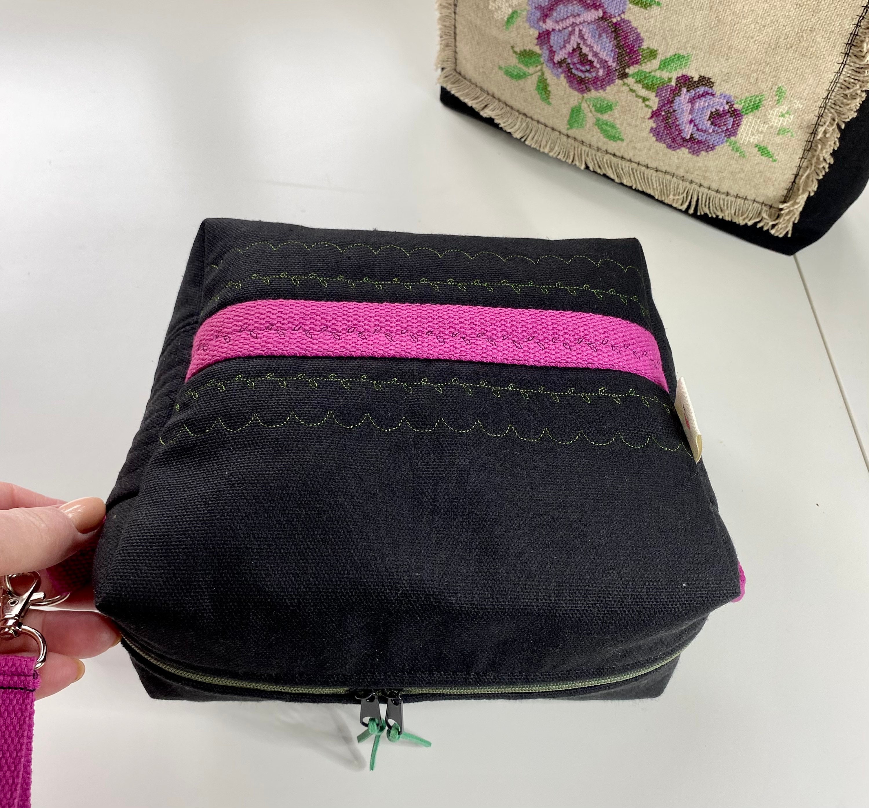 Soft Zipper Cosmetic Bag. Embroidery Roses Makeup Bag. Black Etsy