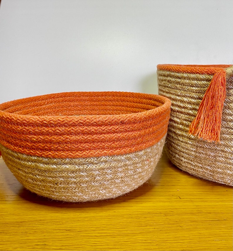 Set of 2 Pc Cotton Jute Rope Baskets Kitchen Storage Etsy Ireland