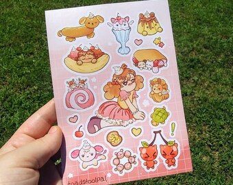 Adorable feuille d'autocollants imperméable kawaii pastel sur le thème des gâteries sucrées