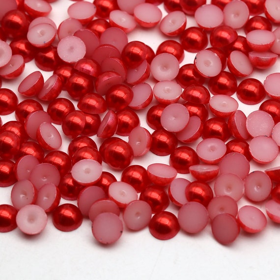 Red-Half Pearls-Flat Back Half Round Pearls-Bead  pearls-2mm-3mm-4mm-5mm-6mm-7mm-8mm-9mm-10mm-Non Hotfix