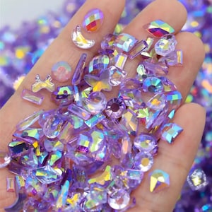 Assorted Shapes and Sizes-Transparent Purple Jelly-Flatback Non Hotfix Resin Rhinestones-10g-20g