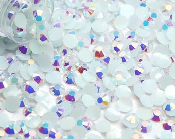 Diamantes de imitación de resina AB blanca con parte trasera plana, gemas de cristal brillantes: 2 mm, 3 mm, 4 mm, 5 mm, 6 mm