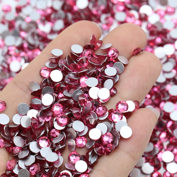 Pink Rose-Glass Rhinestones-Non-Hot fix-SS6-SS8-SS10-SS12-SS16-SS20-SS30-Bling-Embellishments-Nail Art-144/288/720/1440pcs