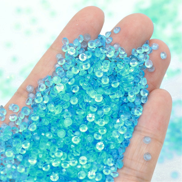 New-Transparent Solid Aqua Jelly (NO AB)-Flatback Resin Rhinestones-3m/4m/5m-Glow In The Dark After Exposure To Direct Light