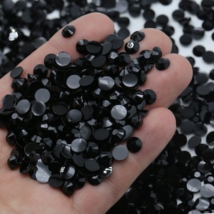 Pierres de strass à dos plat en résine gelée noir de jais, pierres précieuses en cristal scintillant : 2 mm, 3 mm, 4 mm, 5 mm, 6 mm