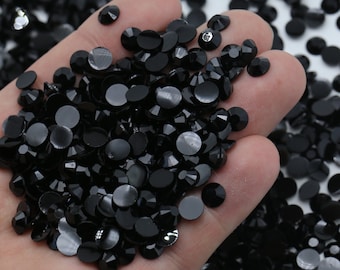Jet Black Jelly Resin Flatback Rhinestones, Sparkle Crystal Gems: 2mm, 3mm, 4mm, 5mm, 6mm