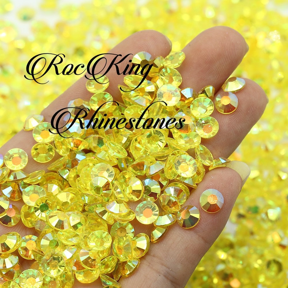 Sohindel Rhinestones Decorations Nail Stonesfor Nail Art, Flat Back Gems Round Crystal Rhinestones - Yellow, Size: Small