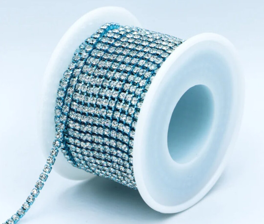 NEW* Aqua & Crystal Glass Rhinestone Chain-ss12 (3mm)-high Quality ...
