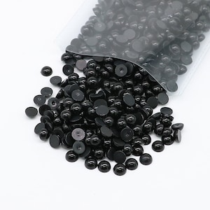 Niziky 1500pcs Flat Back Half Round Pearls, 4mm Black Half Round Flatback Pearls Gems Beads for Crafts, Flat Back Half Pearls for Craft Projects