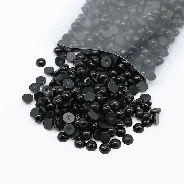 Black Half Pearls-Flat Back Half Round Pearls-Bead pearls-2mm-3mm-4mm-5mm-6mm-7mm-8mm-9mm-10mm-Non Hotfix