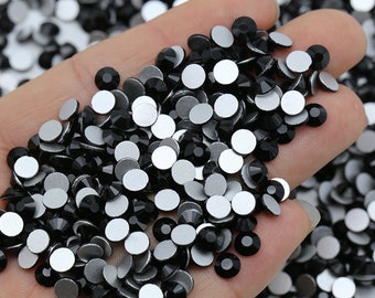Black Glass High Quality Sparkle Flatback Non-Hotfix Rhinestones Choose Sizes SS6/SS8/SS10/SS12/SS16/SS20/SS30