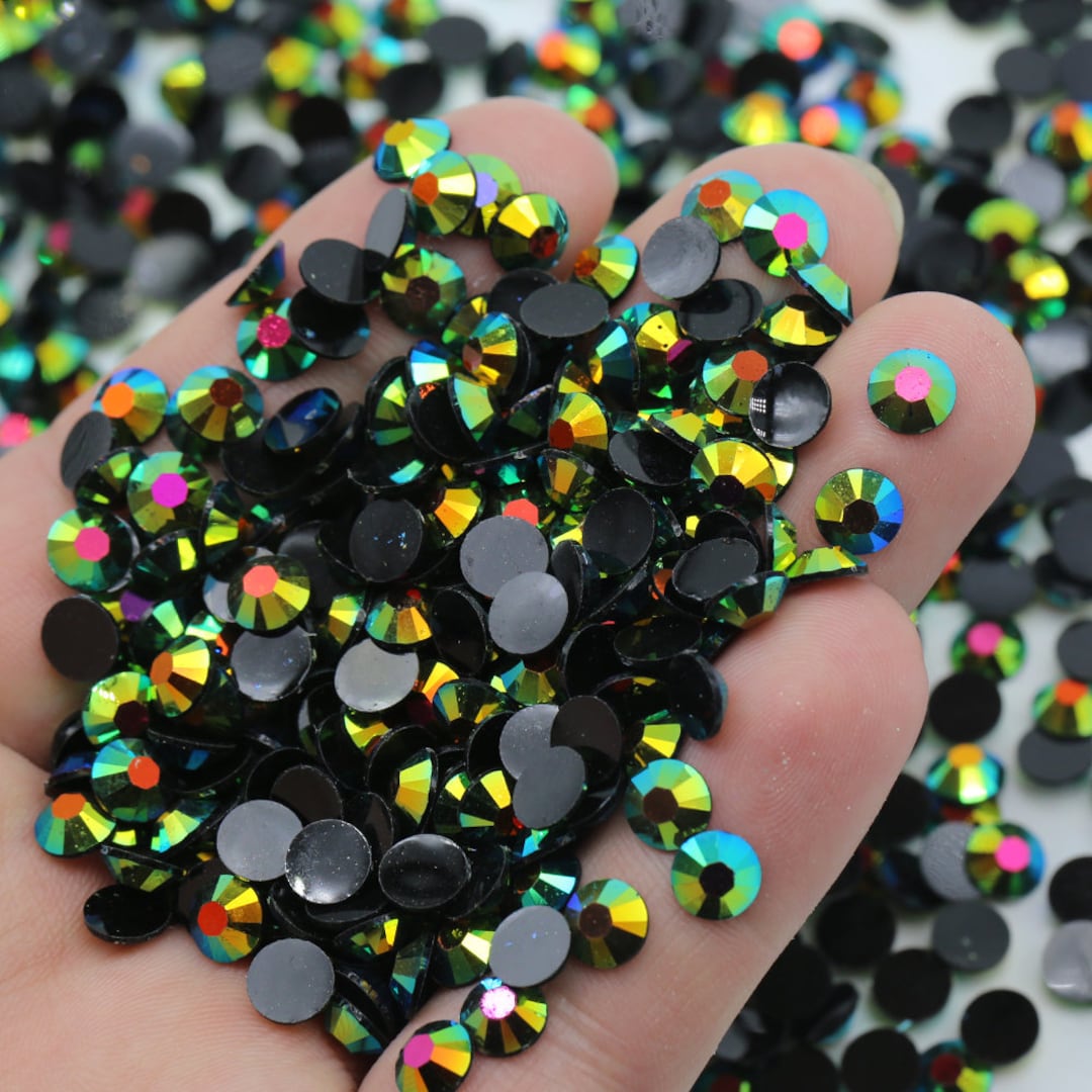 Holographic Black AB Jelly Rhinestones Non-hotfix Flatback Resin ...