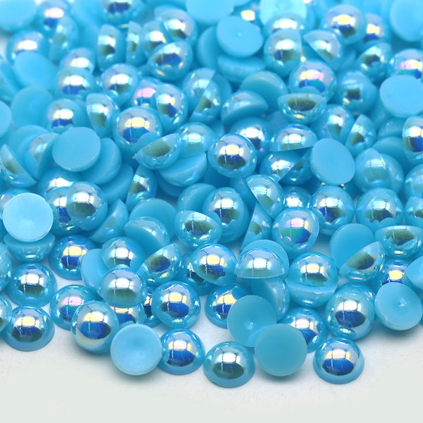 Aqua AB-Half Pearls-Flat Back Half Round Pearls-Bead pearls-2mm-3mm-4mm-5mm-6mm-7mm-8mm-9mm-10mm-Non Hotfix