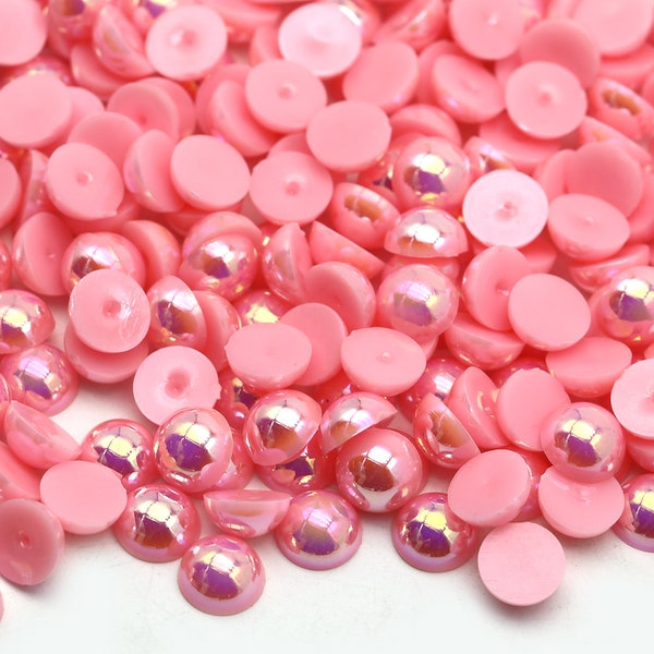 Light Pink AB-Flat Back Half Round Pearls-Bead pearls-2mm-3mm-4mm-5mm-6mm-Non Hotfix