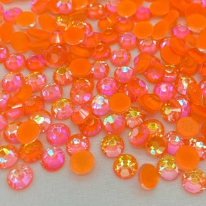NEW* Fluorescent Neon Orange AB Non-Hotfix Glass Glow in UV Light