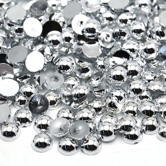 Silver Half Round Flat Back Bead Pearls Etsy