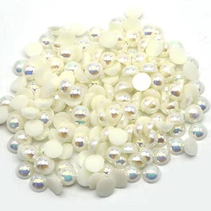 Off White AB Half Round Pearls, Non-Hotfix Flat Back Resin Beads, Various sizes