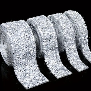 NEU Silber (kein AB) 30 mm Point Back selbstklebendes Strasszierband