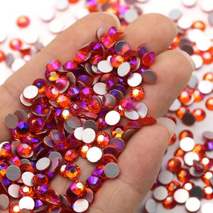 Fire Orange AB Glass High Quality Sparkle Flatback Non-Hotfix Rhinestones Choose Sizes SS6/SS8/SS10/SS12/SS16/SS20/SS30
