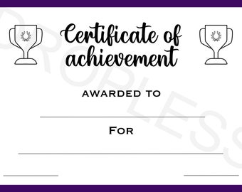 Certificado de logro / Felicitaciones / Premio / Bien hecho / Educación / Competencia / Elogio / Reconocimiento / Descarga digital / A4 /