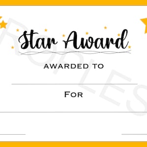 Star Award | Certificate | Achievement | Congratulations | Well Done | Education | Competition | Praise | Recognition | Digital Download |
