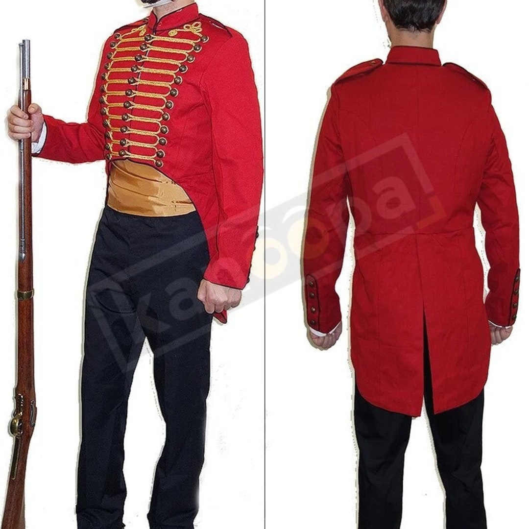 Men's Fashion Hussar Jacket Men's Military Heavy Red Canvas With Gold