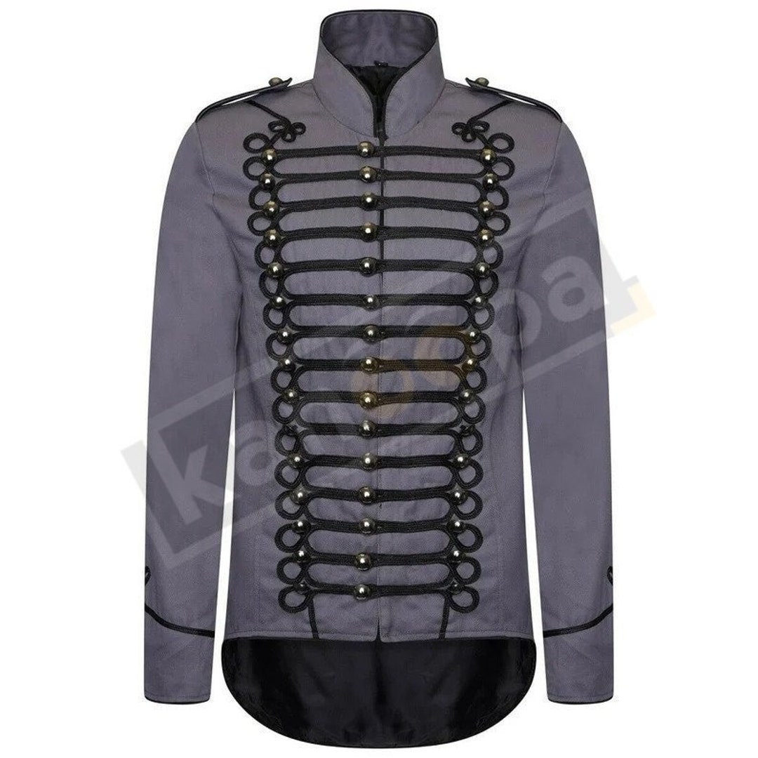 Men's Unique Gothic Steampunk Red Black Parade Military Marching Band  Drummer Jacket Goth Punk Emo (Small) : : Fashion