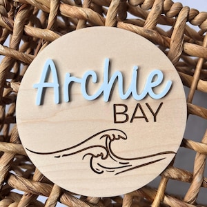 Wave Baby Name Sign, Birth Announcement Sign, Baby Name Sign, Hospital Name Sign, Baby Photo Prop, Baby Shower Gift, Nautical Baby Sign