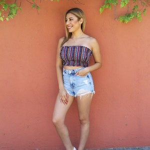 Tikal Smocked Tube Top | Made in Guatemala | Handwoven Vibrant Guatemalan Fabrics | Women&#39;s Tops