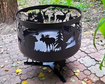 Black metal fire pit bowl for nature lovers with unique stand