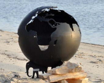 Earth Steel Globe Fire Pit 20&quot; patio & garden decor, Outdoor Art Fire Place