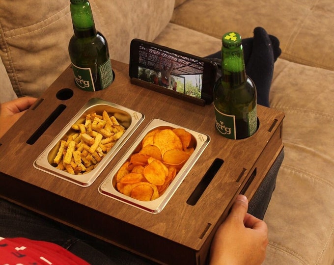 Holztisch für Bier und Snacks mit Handyhalter, tragbarer Biertisch, Bier- und Getränke-Organizer, Weihnachtsgeschenke
