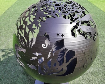 Fire Pit Sphere 20" Underwater World for Outdoor Decor, Personalized Fireplace for Yard and Camp