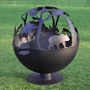 Peronalized Sphere Fire Pit 20" Nature & Wild Animals, Black Globe Fire Pit