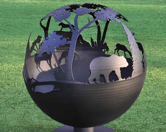 Peronalized Sphere Fire Pit 20" Nature & Wild Animals, Black Globe Fire Pit