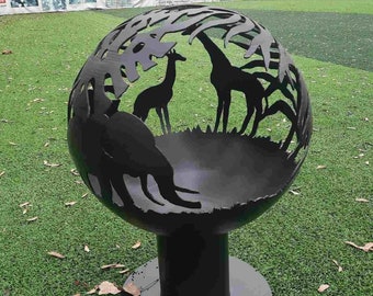 Globe Fire Pit 20" Jungle Animals for Outdoor Entertaining, Plasma Cut Fire Pit