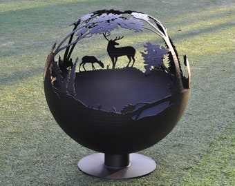 Metal Globe Fire Pit Grazing Deer 20&quot; perfect gift for dad, Fire Pit & Wood Burners, Camping Decor
