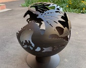 The Dragon Fire Pit Sphere 20&quot;, Custom Made Globe Fire Place, Outdoor Plasma Cut Fire Pit, Patio Fire Pits, Mythology Garden Fireball