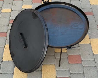 Heavy Duty Camp Fire Skillet 16/20 Inches, Cowboy Wok With Lid For Outdoor And Camp Cooking, BBQ And Grill