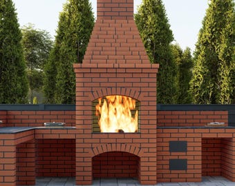DIY Outdoor Fireplace BBQ With Table Construction Plan (Digital 