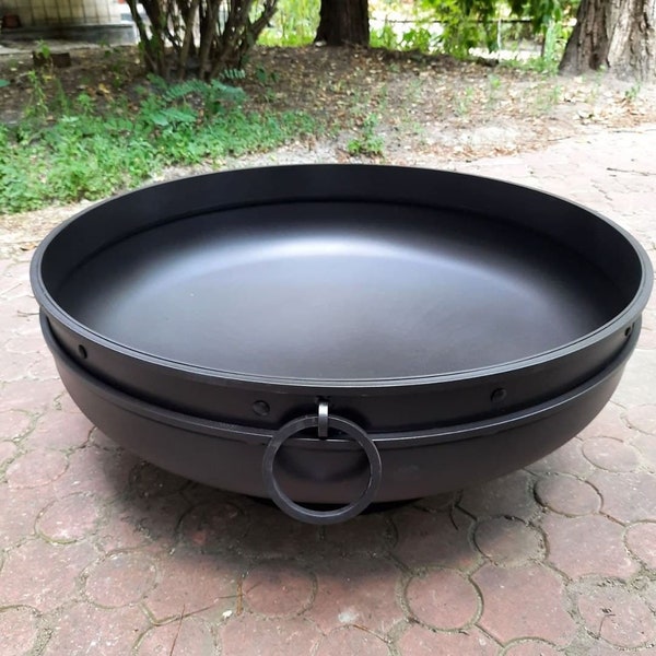 Steel fire pit bowl with grill grate & cover for yard, camping, outdoore, lake house