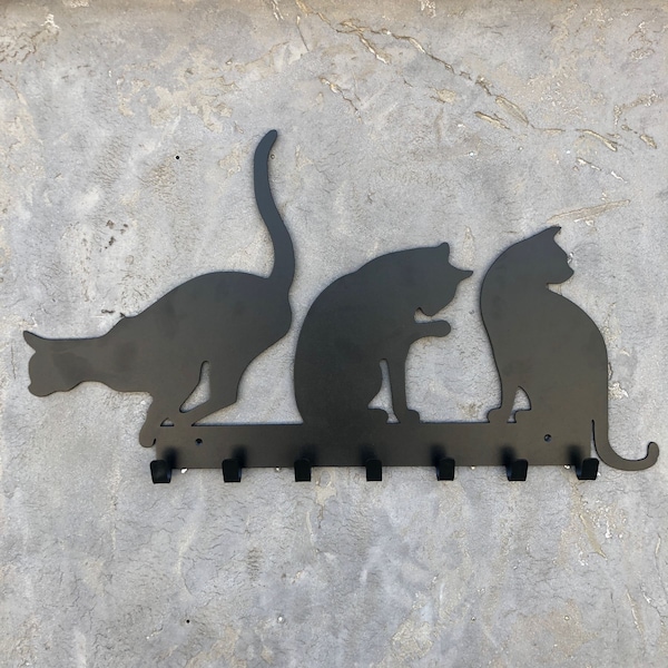 Chat à la fenêtre Porte-manteau mural | Décoration intérieure personnalisée | Art mural en métal pour entrée | Porte-manteaux | Porte-clés mural