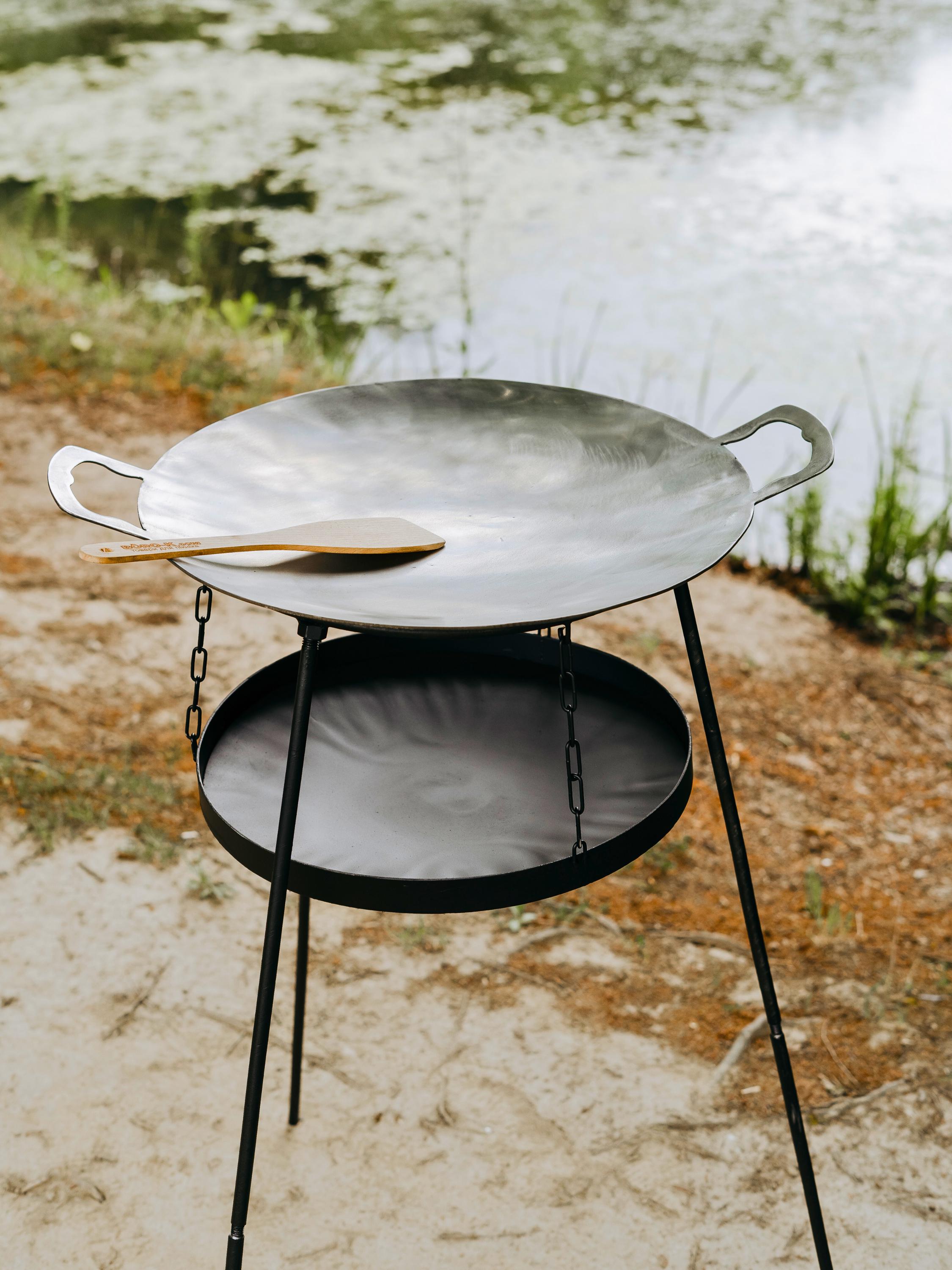 Stainless Steel Camp Fire Skillet 18.5 With Stand Cowboy Wok for Outdoor Cooking and Home Camping Bushcraft Bonfire Charcoal Grill Etsy