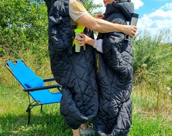 Transform sleeping bag in quilted coat with heating for camping and hiking, Backpacking, Bushcraft gear