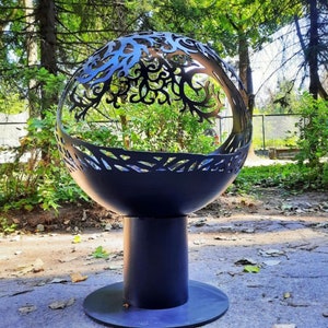 Trees wood burning fire pit sphere 20" for outdoor, patio, backyard, garden